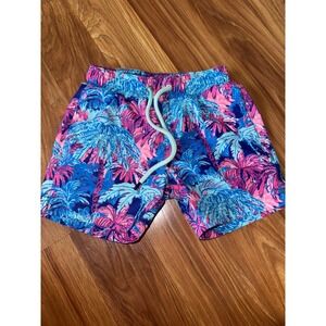 Sweet Honey Kids Swim Trunks 4T Blue Pink‎ Palm Tree Print Elastic Waist